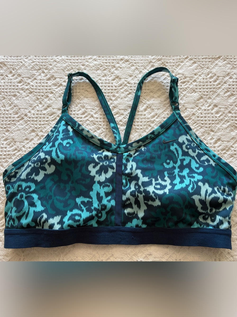 Nike Women's Teal & Navy Patterned Sports Bra XXL